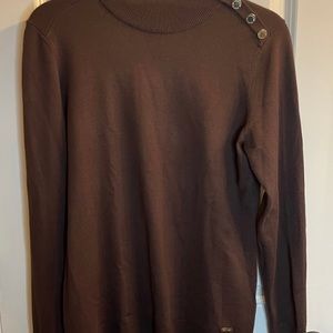 Calvin Klein Button Trim Mock Neck Long Sleeve Sweater
